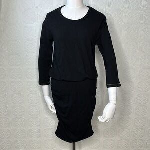 Sundry | Black Long Sleeve Pull Over Dress with Side Ruching